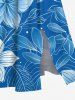 Robe mi-longue hawaïenne fendue à imprimé fleurs et feuilles grande taille - Bleu Ciel XXS