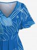 Plus Size Flowers Leaf Print Split Hawaii Midi Dress -  
