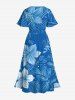 Plus Size Flowers Leaf Print Split Hawaii Midi Dress -  