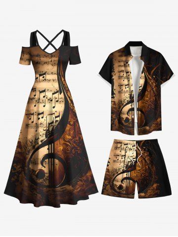 Distressed Music Note Print Plus Size Matching Outfit For Couples - BLACK