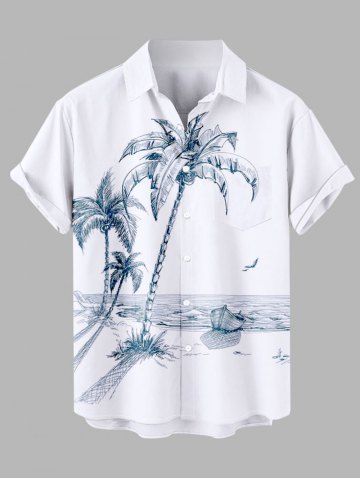 Coconut Tree Ship Seascape Print Plus Size Matching Hawaii Beach Outfit For Couples