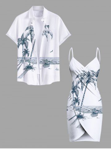 Coconut Tree Ship Seascape Print Plus Size Matching Hawaii Beach Outfit For Couples