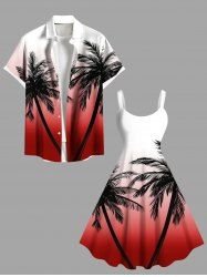 Ombre Colorblock Coconut Tree Print Plus Size Matching Hawaii Beach Outfit For Couples -  