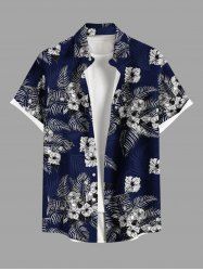 Chemise hawaïenne grande taille à imprimé feuilles tropicales et fleurs d'hibiscus, avec poches et boutons, pour homme - Bleu Marine S