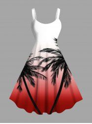 Robe débardeur hawaïenne grande taille à imprimé cocotiers et blocs de couleurs ombrés - Rouge XS