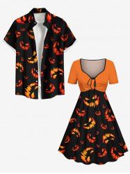 Halloween Pumpkin Lantern Face Print Plus Size Matching Outfit For Couples -  