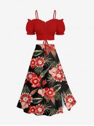 Hibiscus Flower Tropical Leaf Print Hawaii Plus Size Matching Set -  