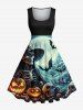 Halloween Skull Skeleton Pumpkin Moon Bat Print Plus Size Matching Outfit For Couples -  