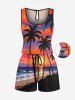 Matching Hawaii Shirt and Romper Plus Size Beach Outfit Coconut Tree Cloud Sun Seascape Printed for Couples -  