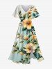 Ombre Flowers Leaf Print Plus Size Matching Hawaii Beach Outfit For Couples -  