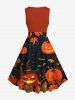 Plus Size Pumpkin Bat Leaf Print Halloween 1950s Vintage Swing A Line Dress -  