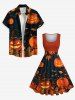 Plus Size Pumpkin Bat Leaf Print Halloween 1950s Vintage Swing A Line Dress -  