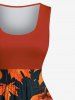 Robe trapèze vintage grande taille à imprimé citrouille, chauve-souris et feuilles, style Halloween des années 1950 - Orange vif 4X