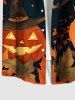 Plus Size Pumpkin Bat Leaf Print Halloween Button Pocket Shirt For Men -  