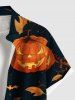 Plus Size Pumpkin Bat Leaf Print Halloween Button Pocket Shirt For Men -  