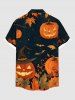 Plus Size Pumpkin Bat Leaf Print Halloween Button Pocket Shirt For Men -  