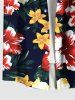 Plus Size Tropical Leaf Hibiscus Flower Print Hawaii Button Pocket Shirt For Men -  