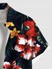 Plus Size Tropical Leaf Hibiscus Flower Print Hawaii Button Pocket Shirt For Men -  