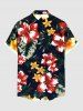 Plus Size Tropical Leaf Hibiscus Flower Print Hawaii Button Pocket Shirt For Men -  