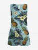 Plus Size Tropical Leaf Hibiscus Flower Pineapple Print Hawaii Drawstring Pocket Romper -  