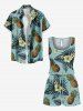 Plus Size Tropical Leaf Hibiscus Flower Pineapple Print Hawaii Drawstring Pocket Romper -  
