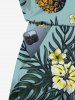 Plus Size Tropical Leaf Hibiscus Flower Pineapple Print Hawaii Drawstring Pocket Romper -  