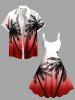 Robe débardeur hawaïenne grande taille à imprimé cocotiers et blocs de couleurs ombrés - Rouge XS