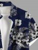 Chemise hawaïenne grande taille à imprimé feuilles tropicales et fleurs d'hibiscus, avec poches et boutons, pour homme - Bleu Marine S