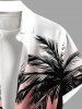 Plus Size Ombre Colorblock Coconut Tree Print Buttons Pocket Hawaii Shirt For Men - Rouge 2XL