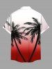 Plus Size Ombre Colorblock Coconut Tree Print Buttons Pocket Hawaii Shirt For Men - Rouge 2XL