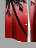Plus Size Ombre Colorblock Coconut Tree Print Buttons Pocket Hawaii Shirt For Men - Rouge 2XL