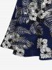 Robe mi-longue hawaïenne fendue grande taille à imprimé feuilles tropicales et fleurs d'hibiscus - Bleu Marine XXS