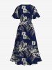 Robe mi-longue hawaïenne fendue grande taille à imprimé feuilles tropicales et fleurs d'hibiscus - Bleu Marine XXS