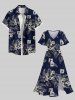 Plus Size Hibiscus Flowers Tropical Leaf Print Split Hawaii Midi Dress -  