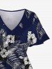 Plus Size Hibiscus Flowers Tropical Leaf Print Split Hawaii Midi Dress -  