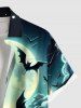 Plus Size Halloween Skull Skeleton Pumpkin Moon Bat Print Buttons Pocket Shirt For Men -  