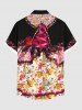 Plus Size Halloween Skulls Flowers Lace Up Cape 3D Print Buttons Pocket Shirt For Men -  