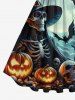 Plus Size Halloween Skull Skeleton Pumpkin Moon Bat Print 1950s Vintage Dress -  