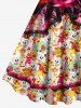 Plus Size Halloween Skulls Flowers Lace Up Cape 3D Print Tank Dress -  