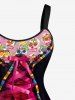 Plus Size Halloween Skulls Flowers Lace Up Cape 3D Print Tank Dress -  