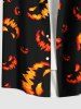 Plus Size Halloween Pumpkin Lantern Face Print Buttons Pocket Shirt For Men -  