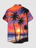 Chemise hawaïenne grande taille à boutons et poches pour homme, imprimé cocotier, nuage, soleil, paysage marin - Orange S