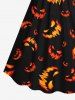 Plus Size Halloween Pumpkin Lantern Face Print Cinched Dress -  