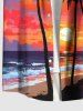 Plus Size Coconut Tree Cloud Sun Seascape Print Buttons Pocket Hawaii Shirt For Men -  