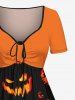 Plus Size Halloween Pumpkin Lantern Face Print Cinched Dress -  