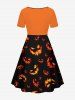 Plus Size Halloween Pumpkin Lantern Face Print Cinched Dress -  