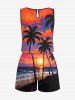 Plus Size Coconut Tree Cloud Sun Seascape Print Cinched Hawaii Romper -  