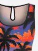 Plus Size Coconut Tree Cloud Sun Seascape Print Cinched Hawaii Romper -  