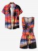 Plus Size Coconut Tree Cloud Sun Seascape Print Cinched Hawaii Romper -  