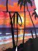 Plus Size Coconut Tree Cloud Sun Seascape Print Cinched Hawaii Romper -  